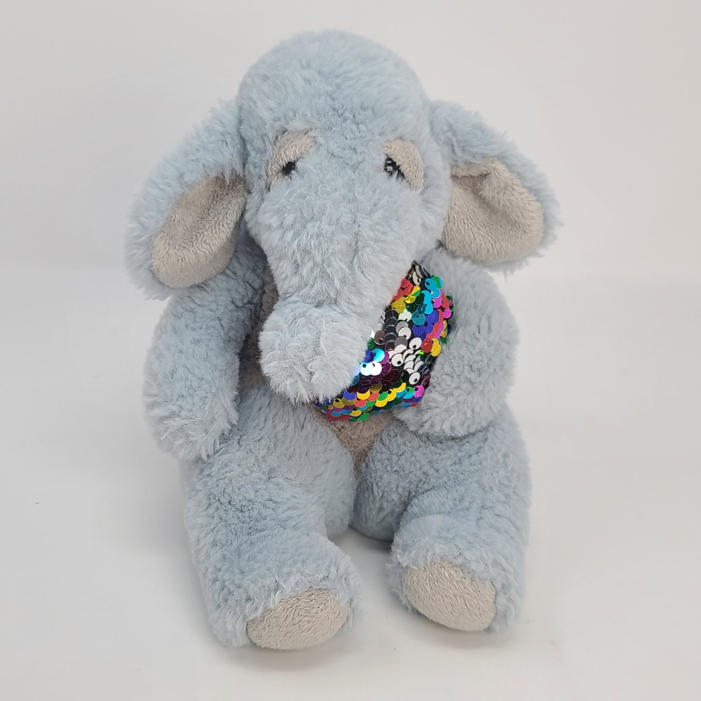 Aurora Elephant Plush Toy Blue Sequin Heart Stuffed Animal 9in 2019 Good